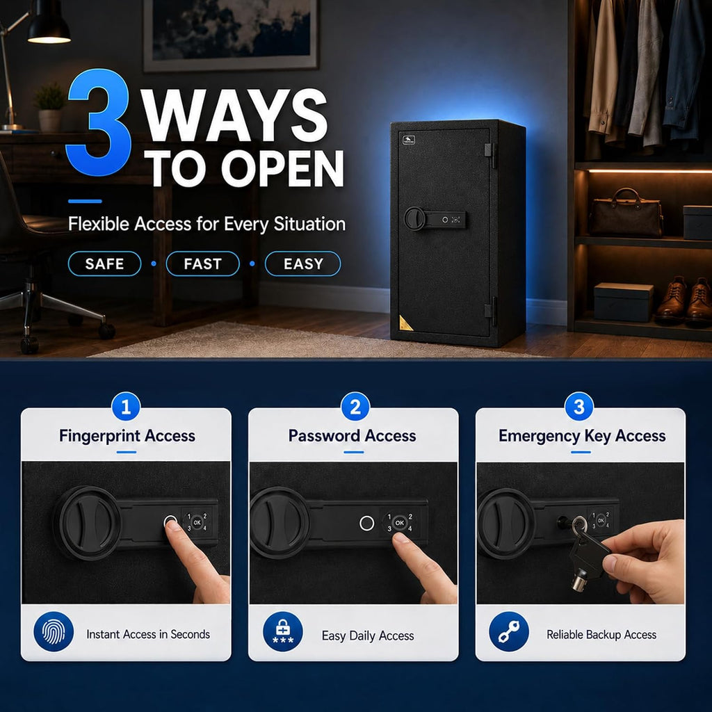 Biometric Fingerprint Fireproof Safe for Home Office | 3.47 Cu Ft Solid Steel Security Safe with Removable Shelf