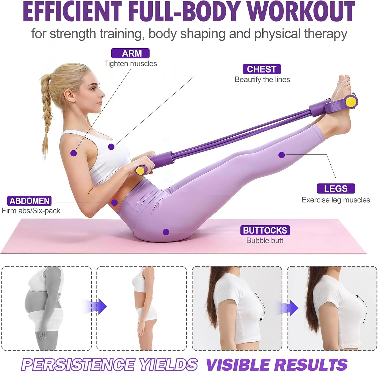 Foot Pedal Resistance Bands with Handles, 6-Tube Multifunction Exercise Bands, Durable Home Gym Fitness Equipment for