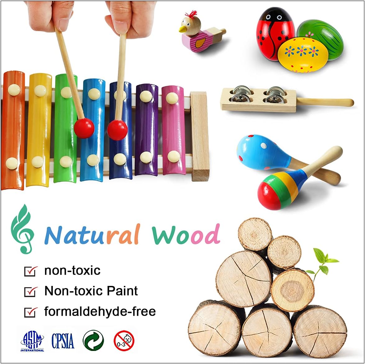 Toddler Musical Instruments,Wooden Percussion Instruments Toy for Kids Preschool Educational Musical Toys Set for