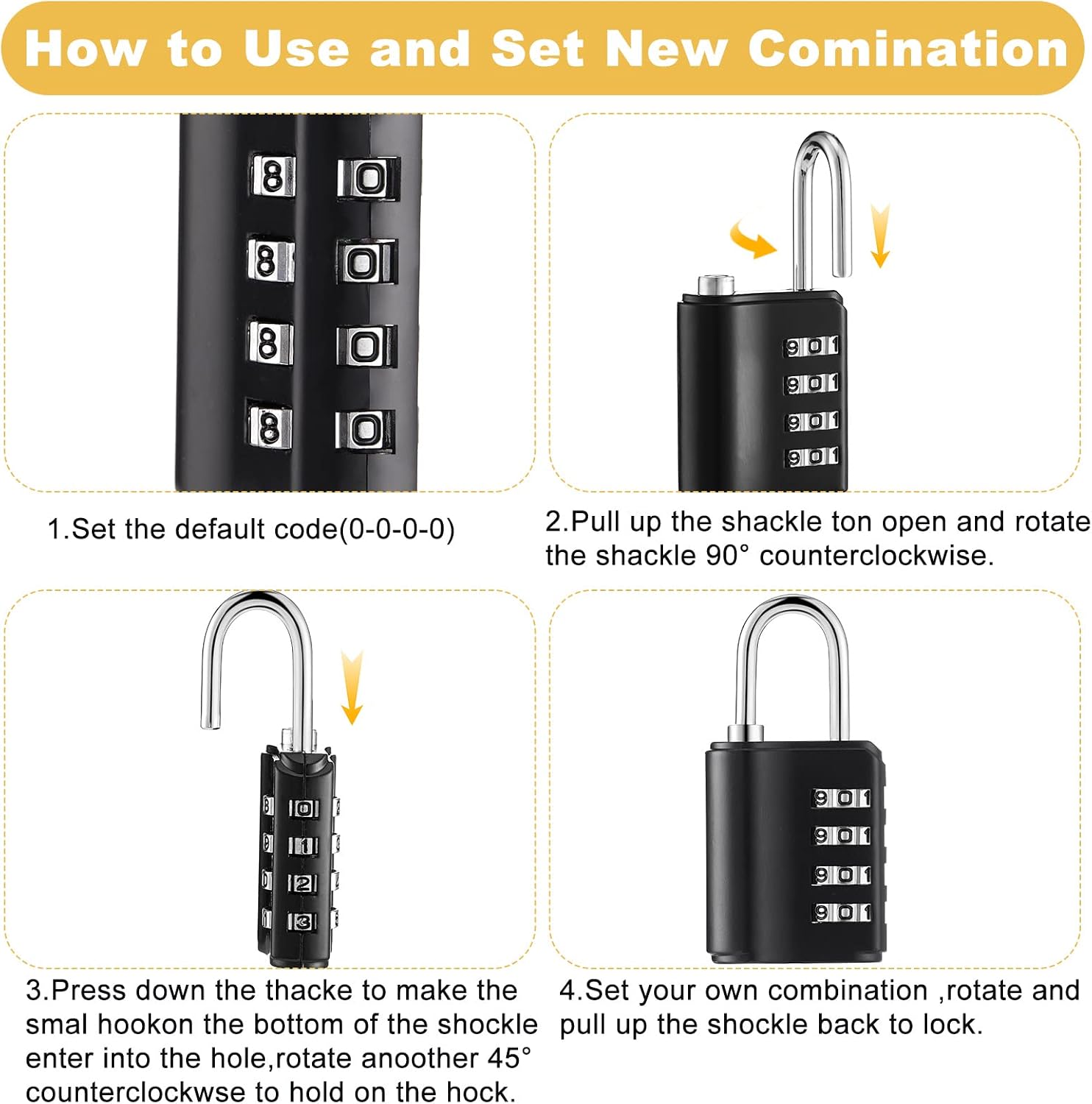 10 Pcs Combination Padlock 4 Digit Combination Lock with Keys Locker Resetable Security Outdoor Waterproof Gate Lock