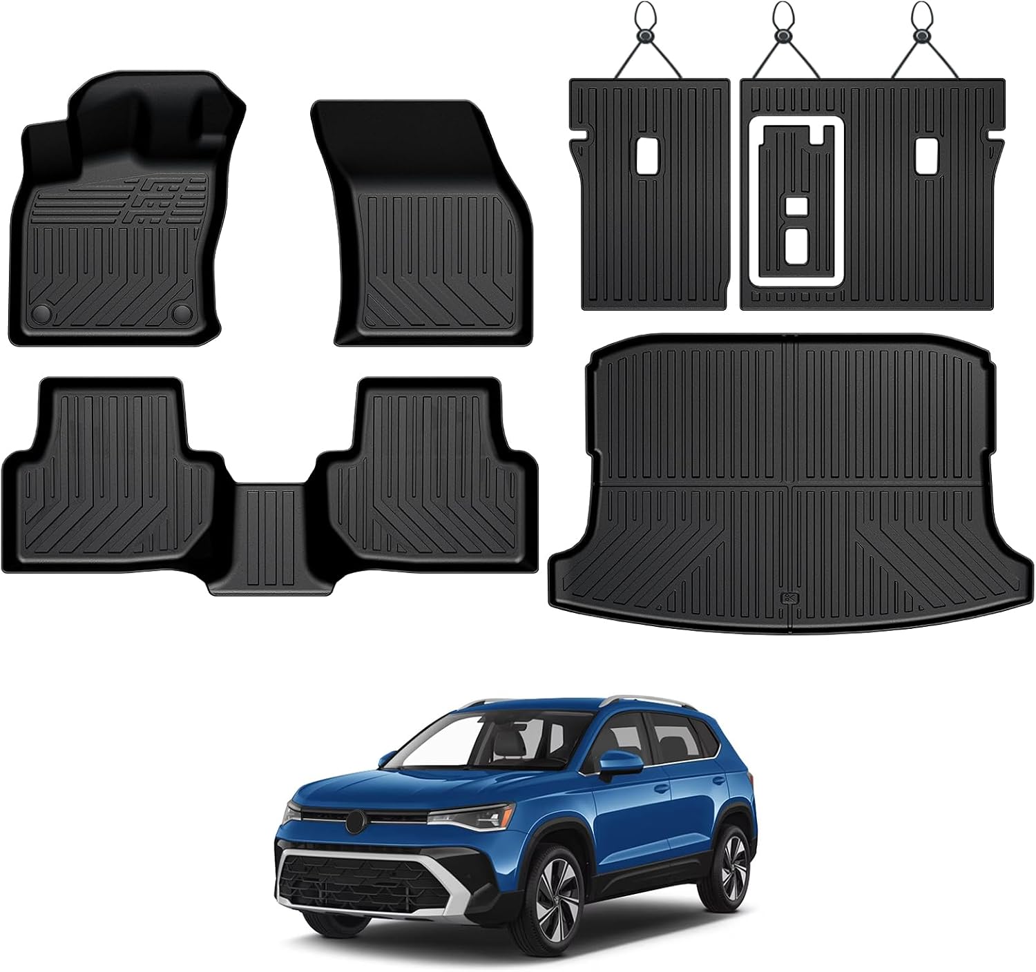 Floor Mats for Volkswagen Taos FWD 2022-2025 2026, All Weather Floor Mats Trunk Cargo Liner with Backrest Protectors