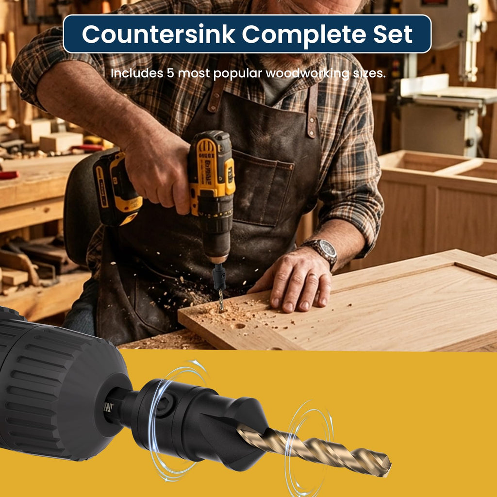 LU&MN Countersink Drill Bit Set, 1/4" Hex Shank, 14 Pcs