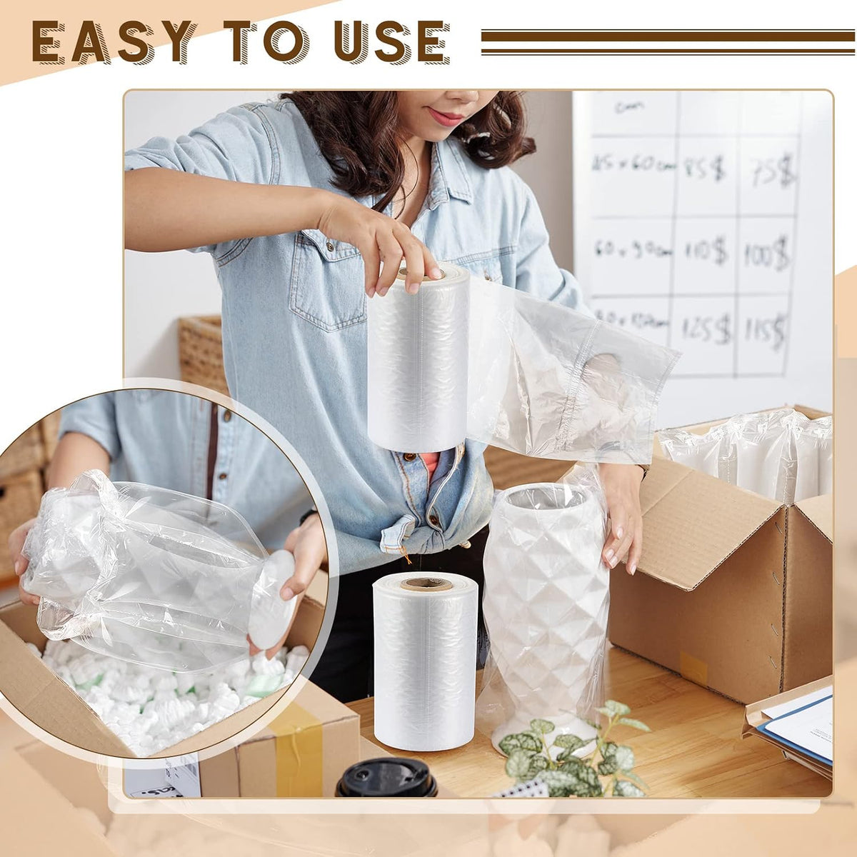 Pillow Cushion Film Roll, Cut-to-length, Independent Bubble Columns, 3000 Count Inflatable Wrap Air Bags Void Filler