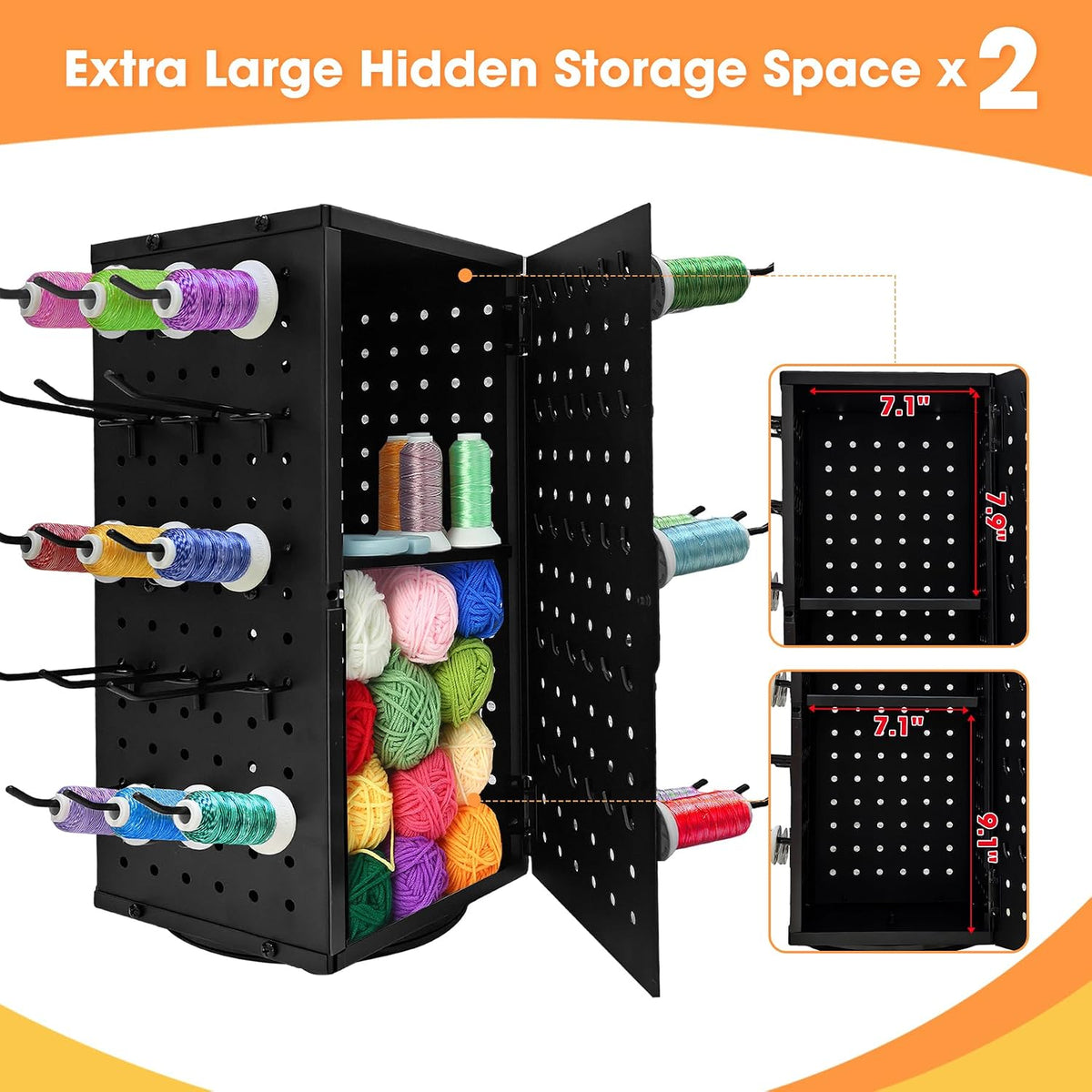 Metal 360° Fully Rotating Thread Rack, Detachable Thread Holder Organizer with Inner Storage Compartments for Sewing