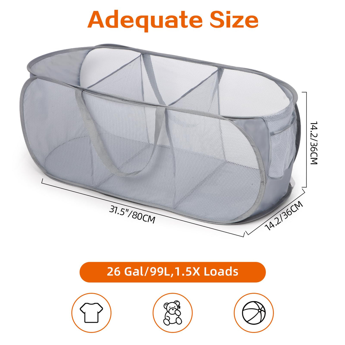 Durable Collapsible Foldable Pop Up Laundry Hamper, Sturdy 3 Compartments, Handy Pocket & Easy to Sort Clothes