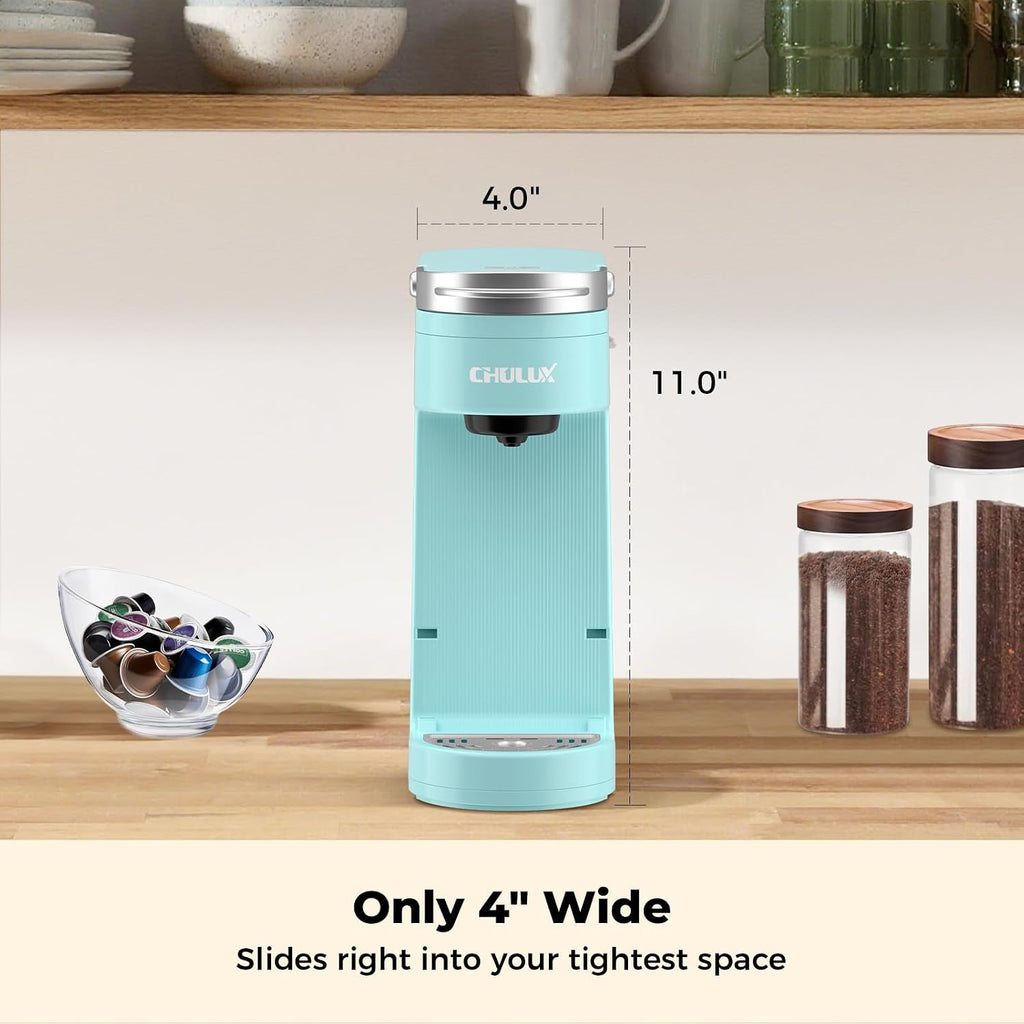 Slim Single Serve Coffee Maker, Lightweight Pod Coffee Machine, Cyan | Fast-Heating Boiler System, 4-Hole Needle for