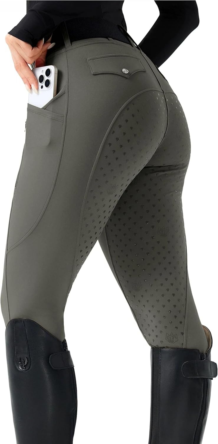 Women's Horse Riding Pants Full Seat Equestrian Breeches High Waist Horseback Riding Tights with Pockets