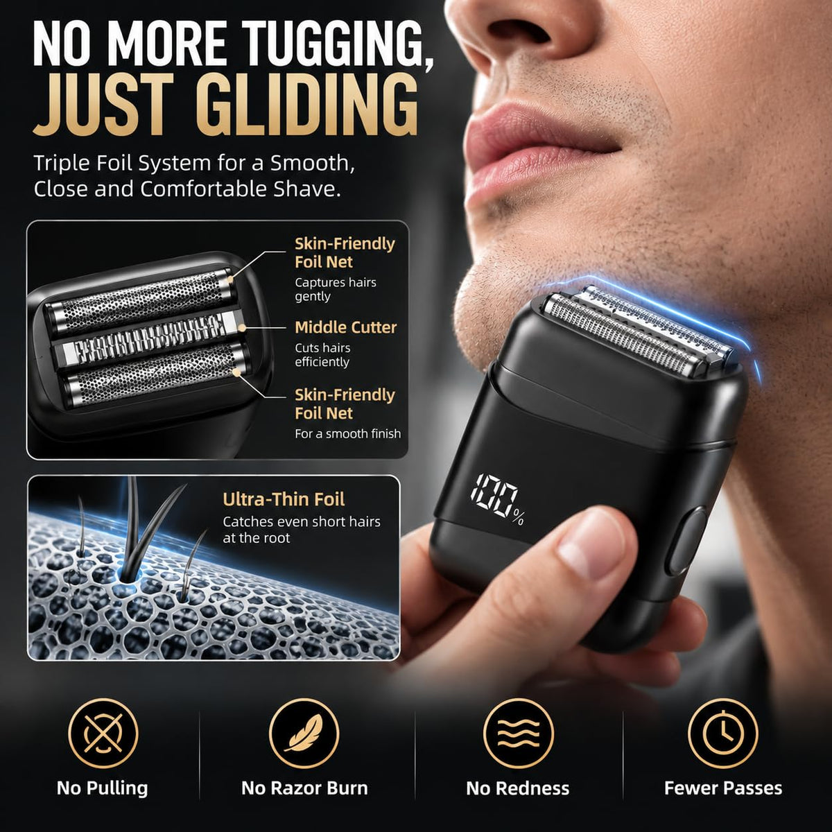 Electric Foil Shavers for Men: 3 Floating Blades-Portable