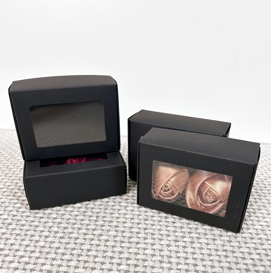 3.3 x 2.4 x 1.2 Inch Kraft Paper Boxes with Window 30pcs Soap Packaging Gift boxes with Window(Black)