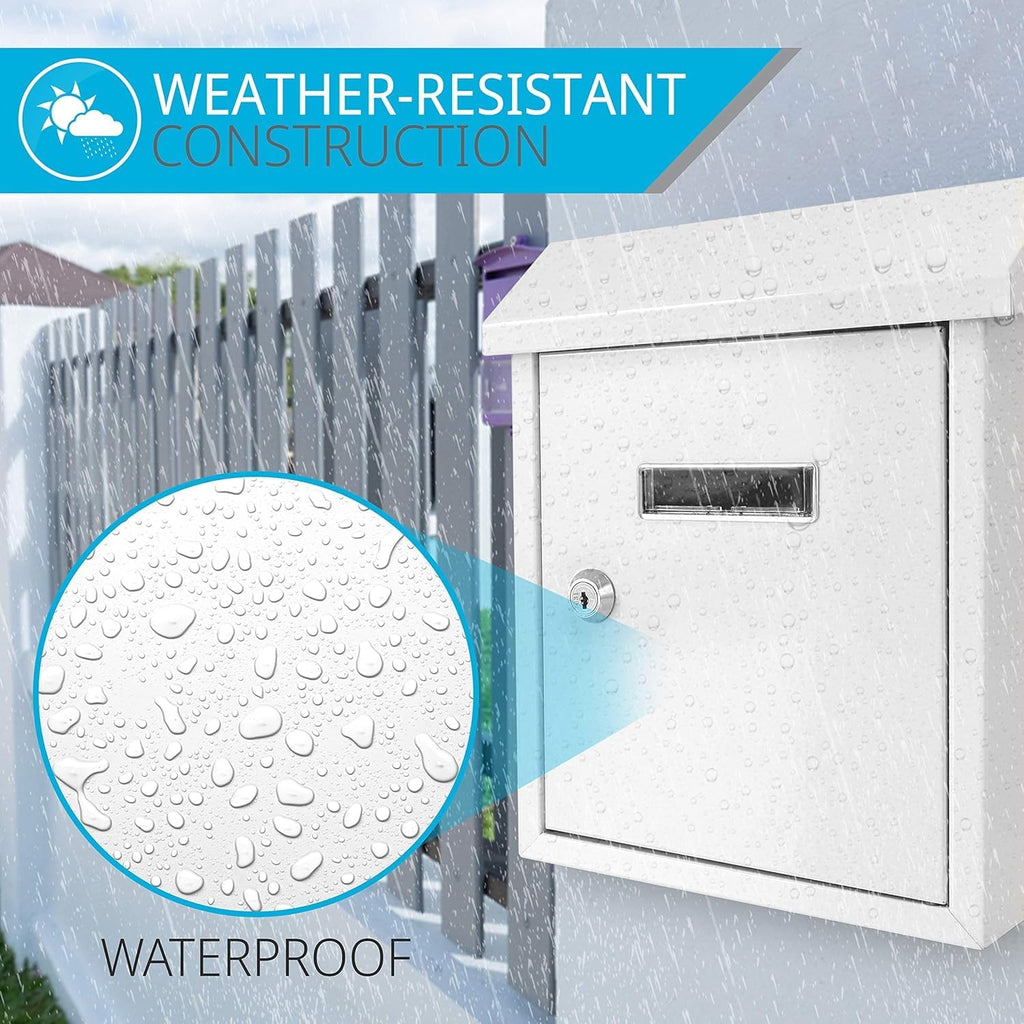 Weatherproof Wall Mount Locking Mailbox Galvanized Steel Drop Box with Metal Flap for Mail Letters, Newspaper, Money