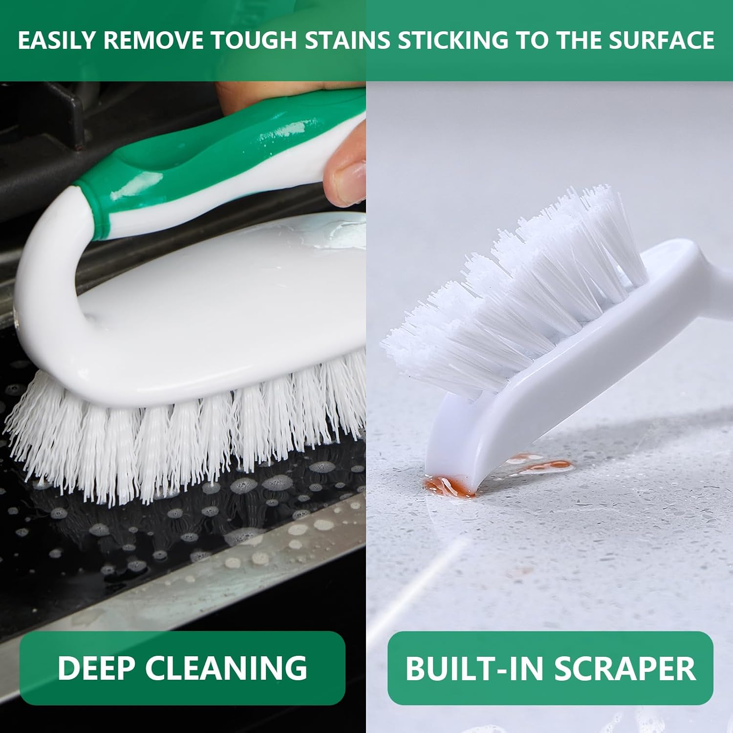 Scrub Brush Set, 4 Pack Deep Cleaning Brush Kit - 2 Scrub Brush, 2 Tile & Grout Brush with Built-in Scraper