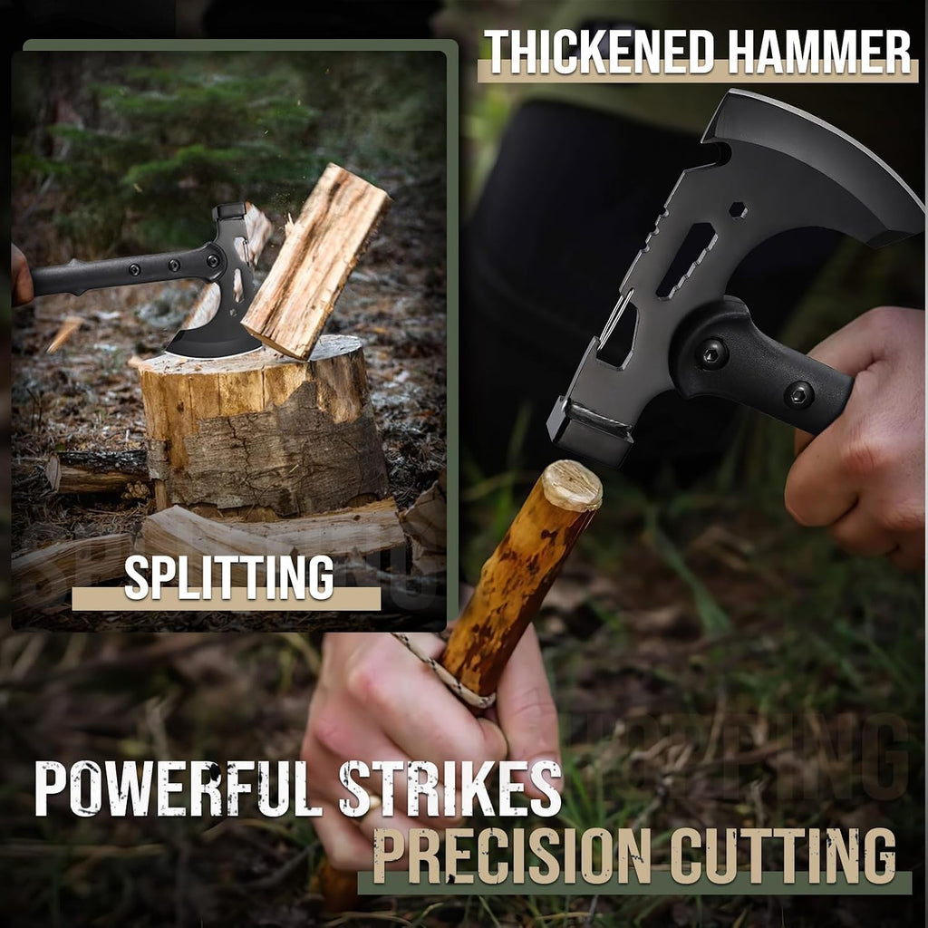 Hatchet Axe with Sheath, Multi-Functional Tactical Tomahawk | Sharp Portable Survival Axes with Hammer for Camping