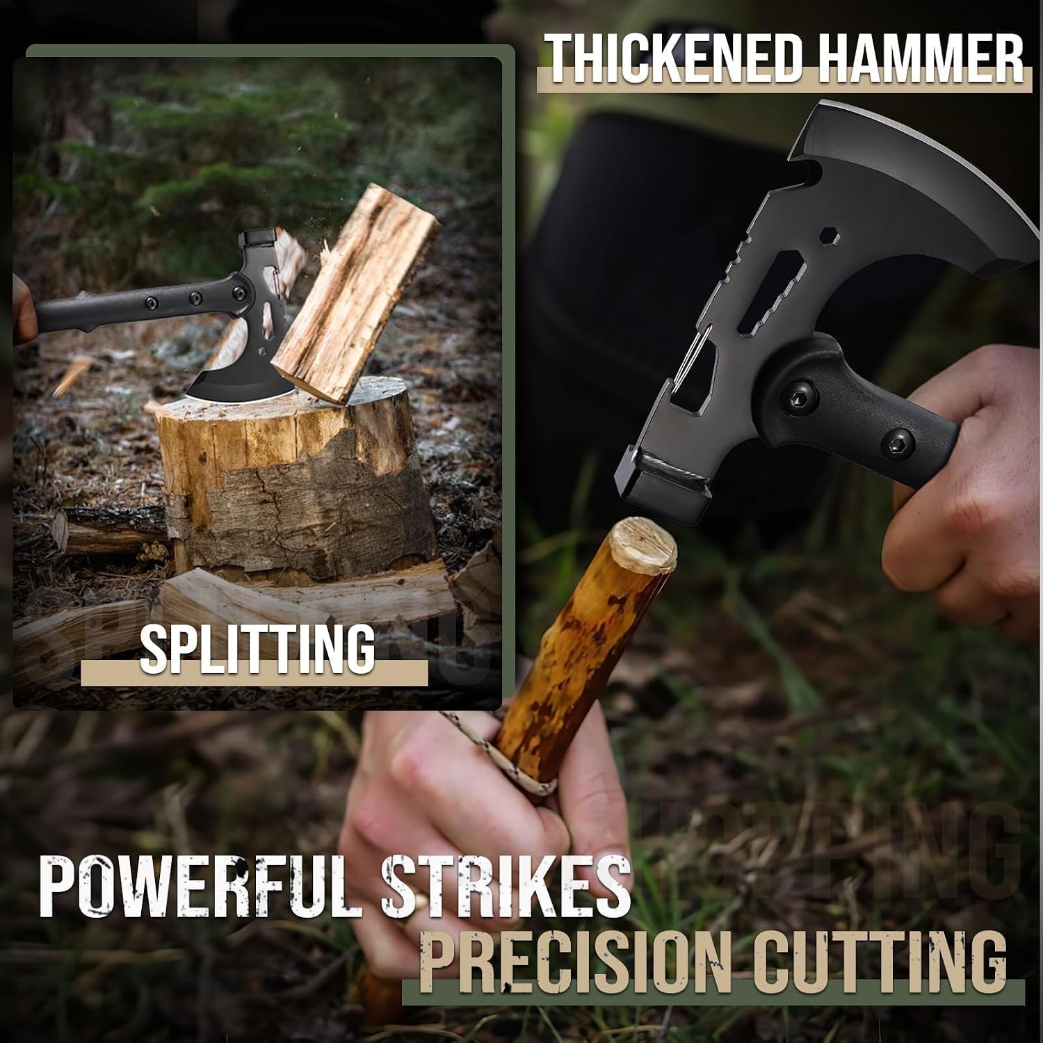 Hatchet Axe with Sheath, Multi-Functional Tactical Tomahawk | Sharp Portable Survival Axes with Hammer for Camping