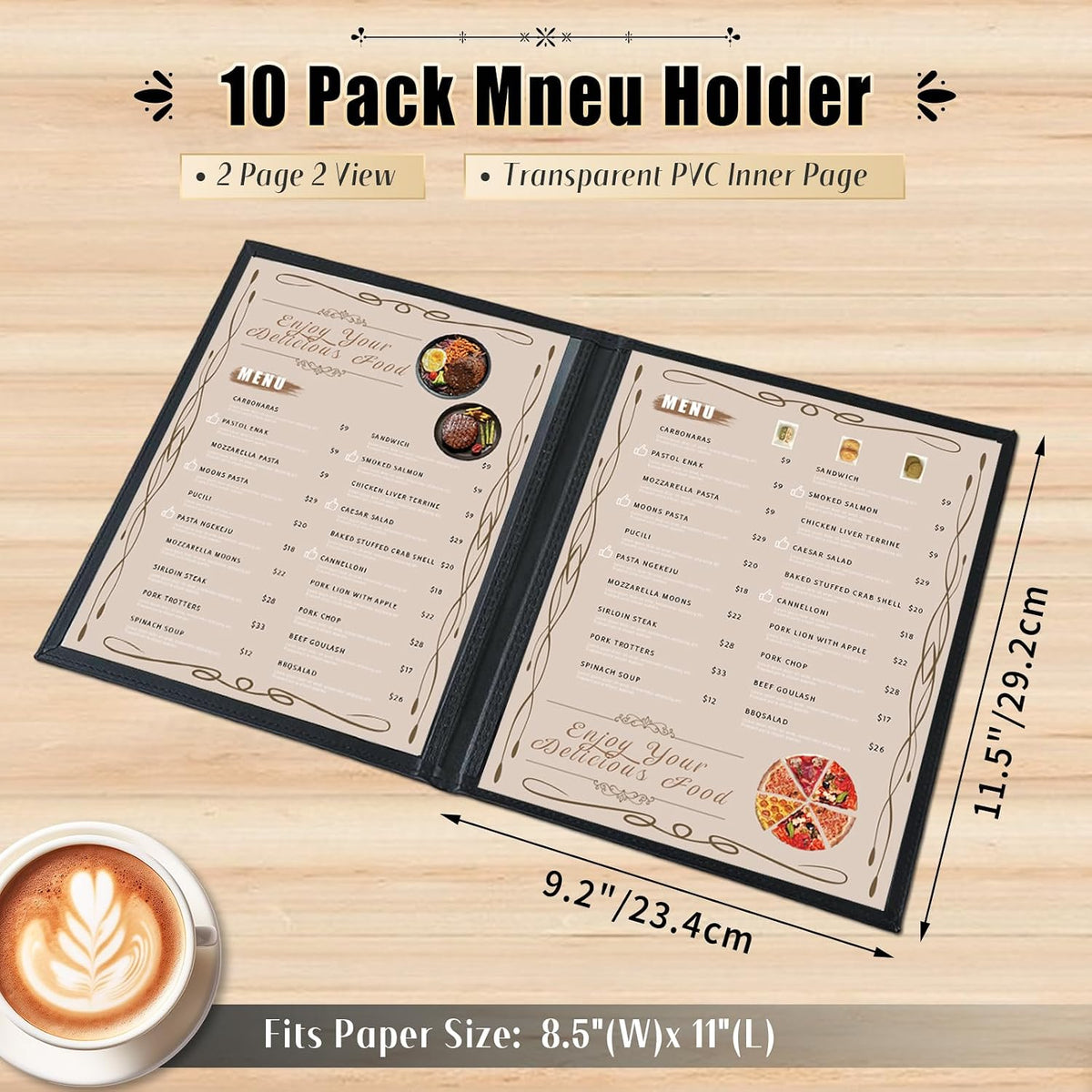 Restaurant Menu Cover Holders, Coffee (10, 2 View (8.5"x11"))