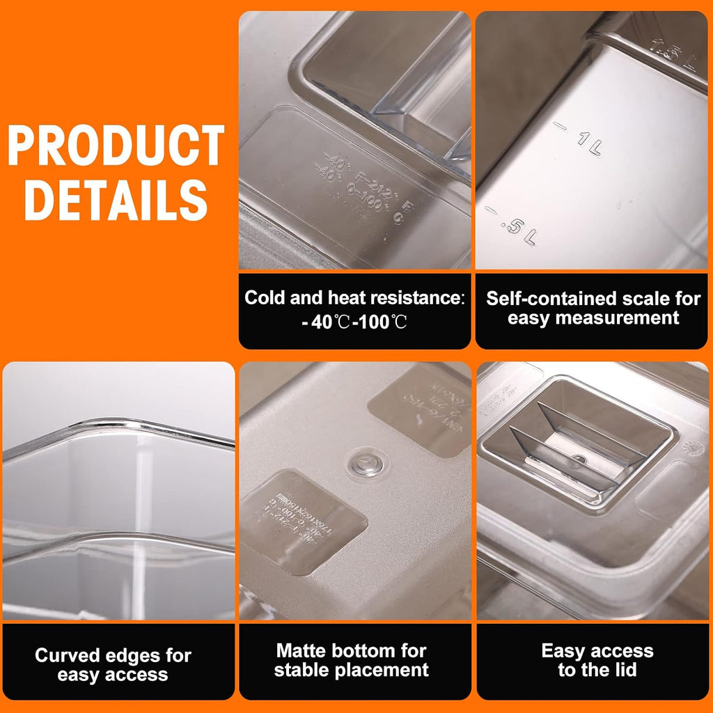 10 Pcs 1/6 Size Food Pan with Lids, Clear Square, 6 Inch, 2 Quart