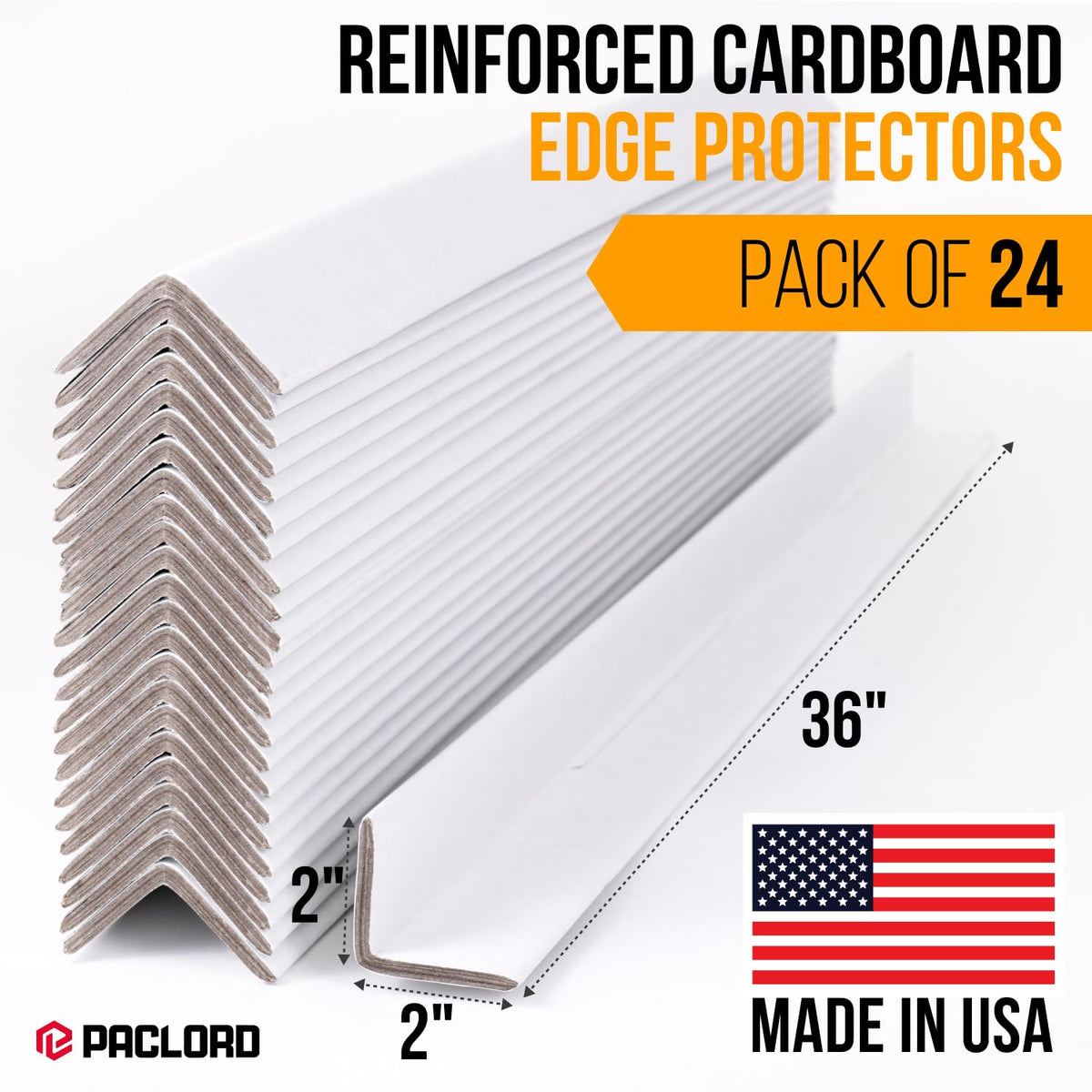 36" x 2" x 2" Reinforced Cardboard Edge Protectors, Pack of 24