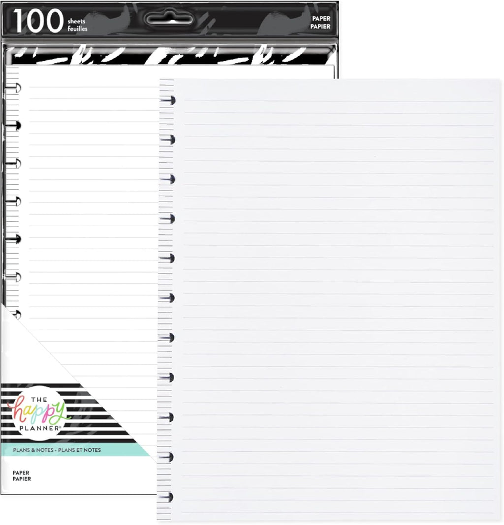 Happy Planner Plans + Notes Planner Refill Paper, 100 Sheets of Lined Refill Paper for Journals, Big Size