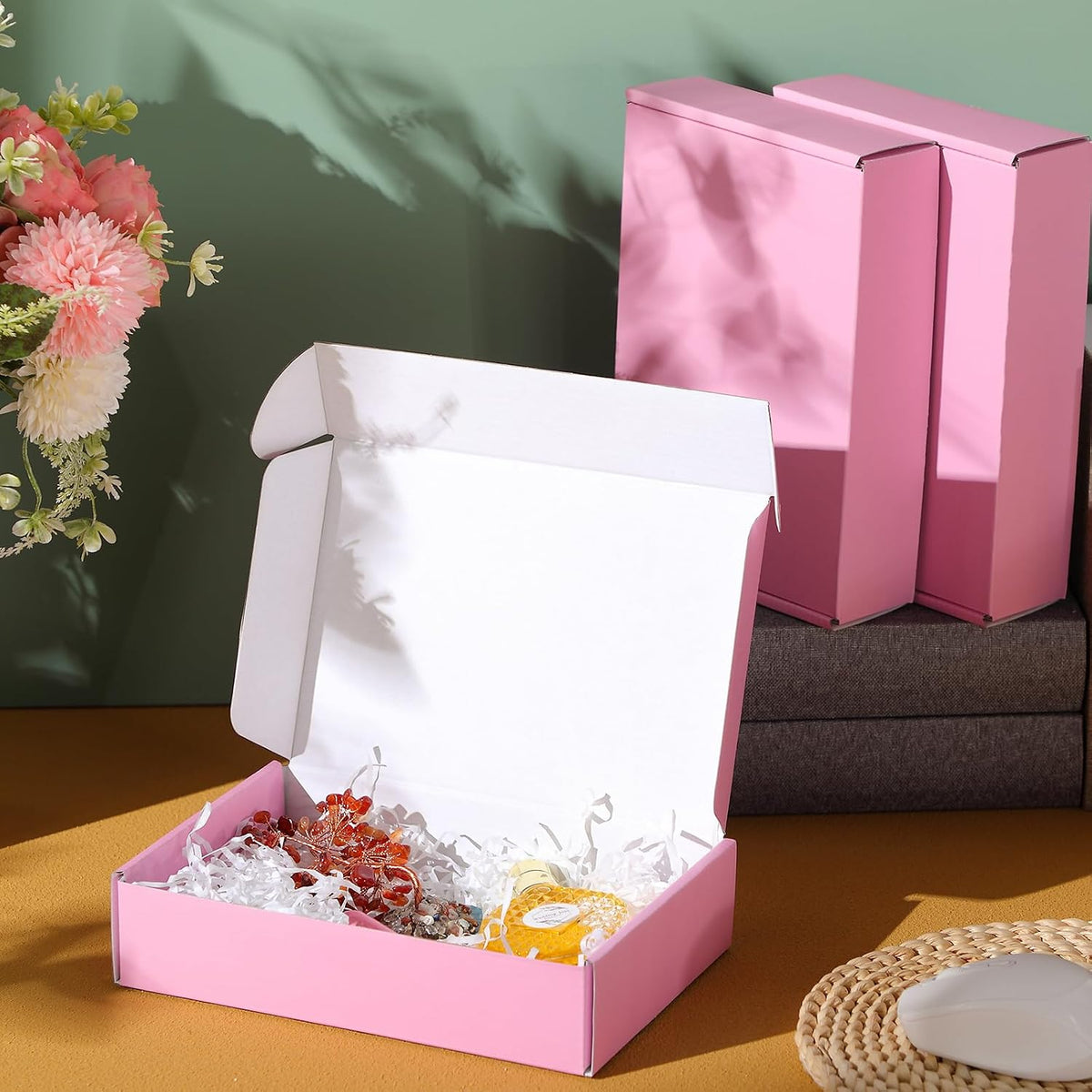 100 Pcs 12 x 9 x 3 Inches Shipping Boxes, Pink