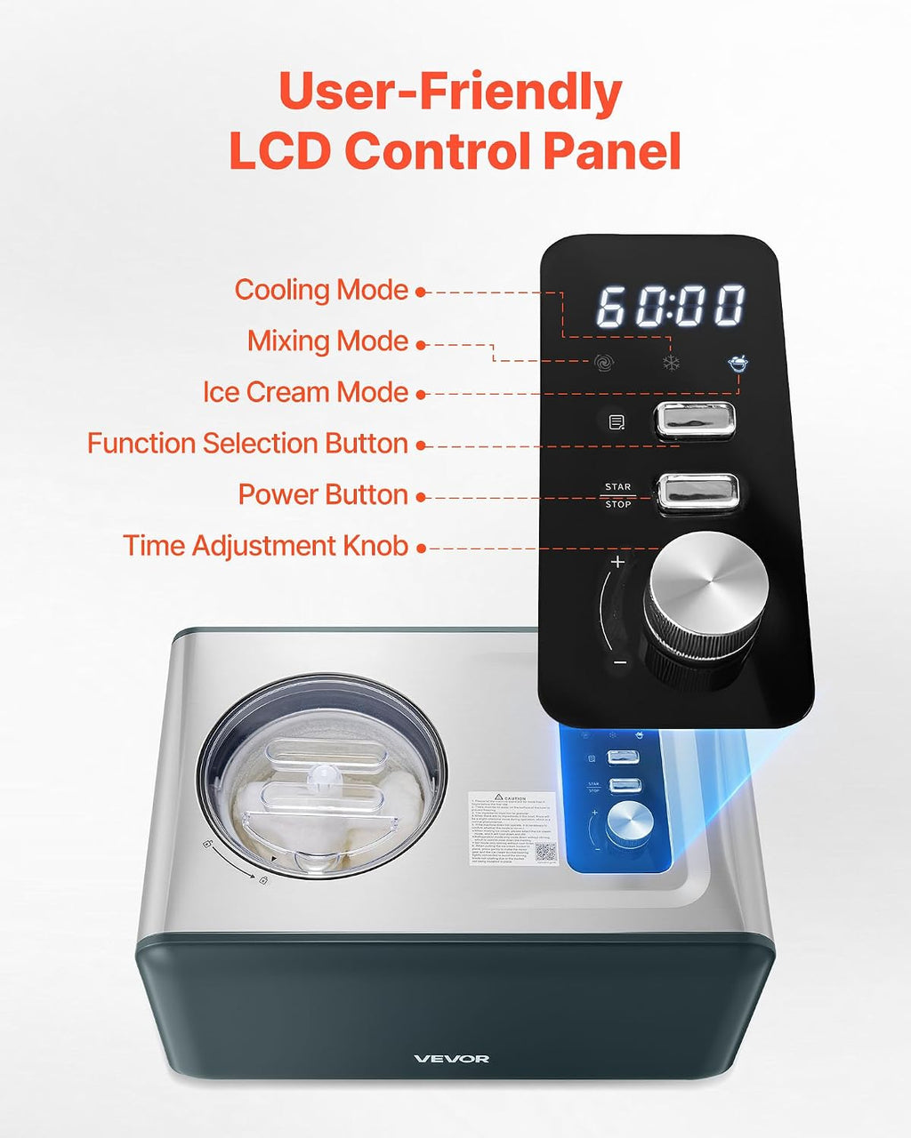Automatic Ice Cream Maker with Built-in Compressor, 1.5 Quart No Pre-freezing Gelato Maker, Electric Sorbet-Maker, 3