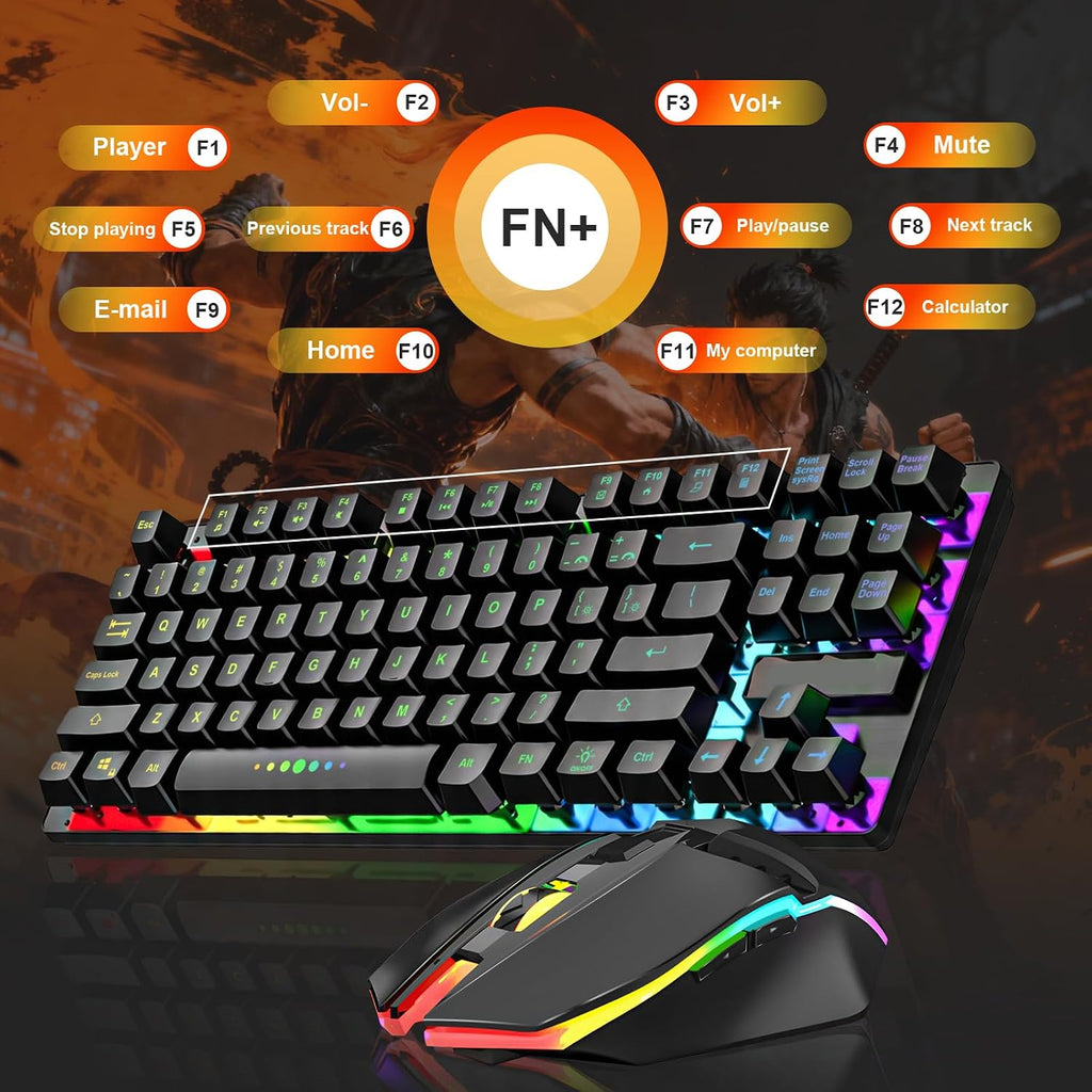 Wireless Gaming Keyboard and Mouse Combo, LED Backlit Rechargeable Battery, Ultra Compact Mechanical Feel Keyboard