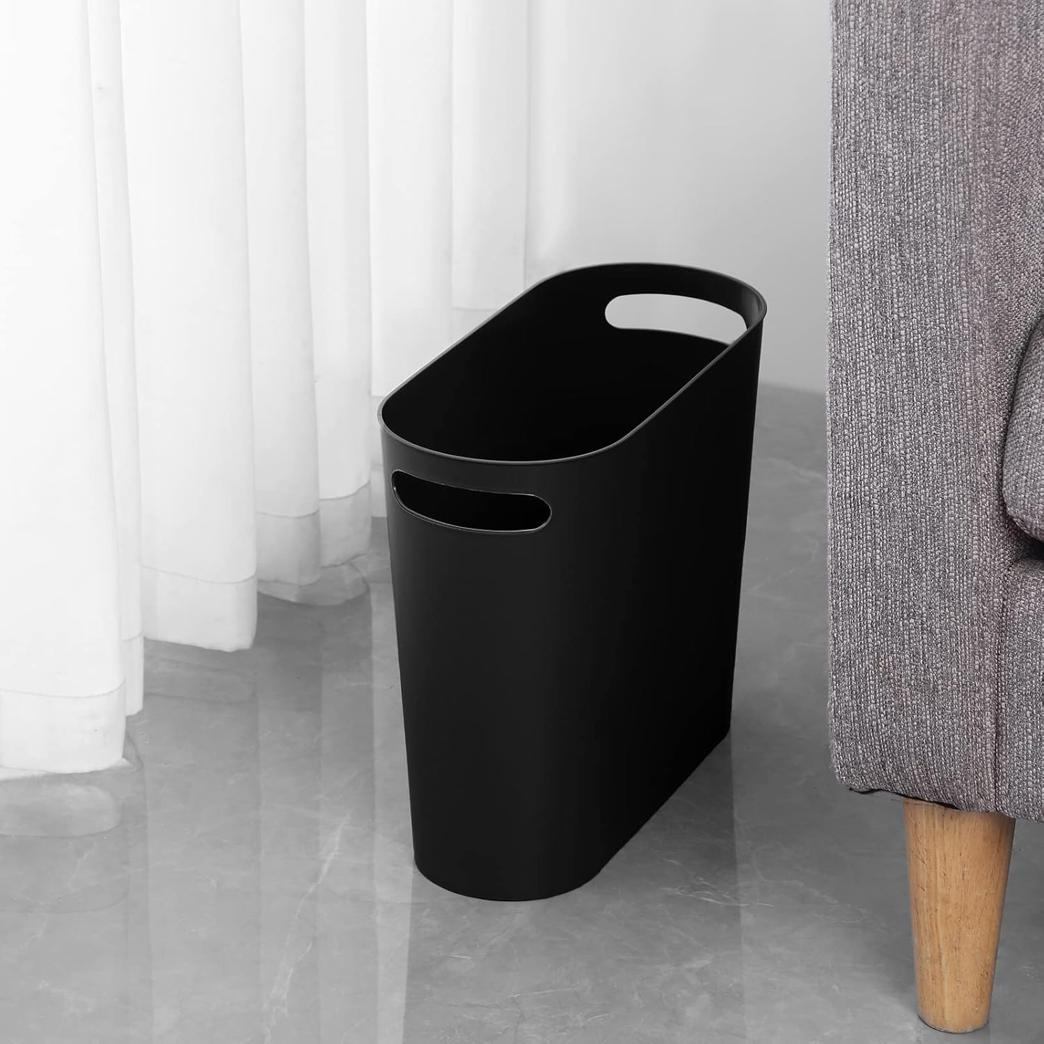 Small Trash Can, 3.5 Gallon Slim Garbage Can Plastic Waste Basket with Handles Container Bin for Narrow Spaces