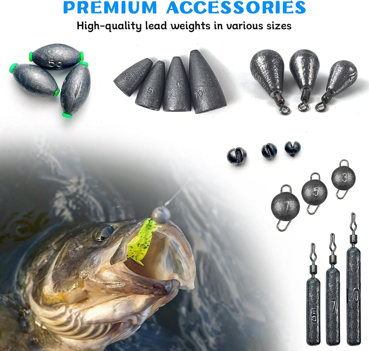 Fishing Accessories Kit Organized Fishing Tackle Box | Included Hooks, Sinkers Weights, Rubber Bobber, Jigs, Beads
