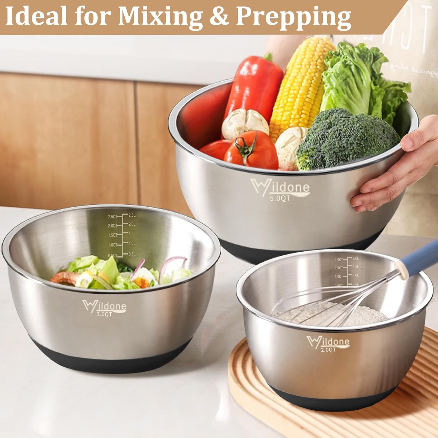 Mixing Bowls with Airtight Lids, 27 PCS Stainless Steel Nesting Bowls, with 3 Grater Attachments, Scale Mark &