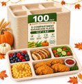 5 Compartment Compostable Plates, 12.5 x 8.6, 100 Pack, Natural