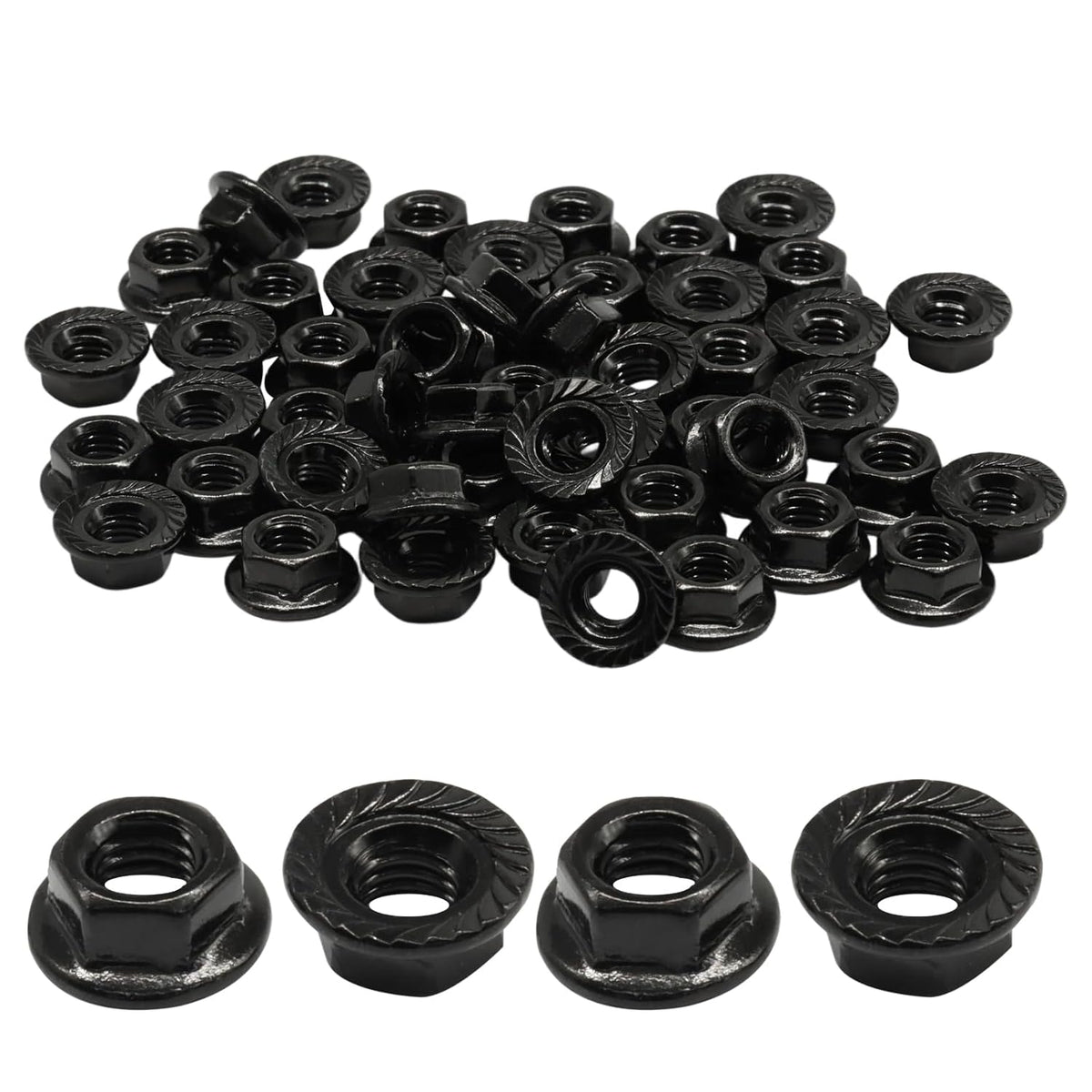 M5/0.8mm Serrated Flange Hex Nuts, Black, 50Pcs