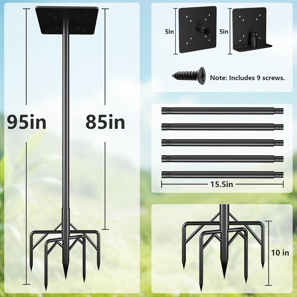 Bird Feeder Pole Stand,95 Inch Bird House Pole for Outdoors Heavy Duty,5 Base Prongs Adjustable Birds Feeder Stand