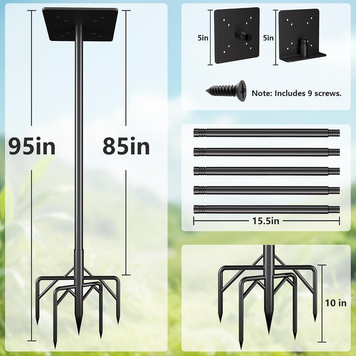 Bird Feeder Pole Stand,95 Inch Bird House Pole for Outdoors Heavy Duty,5 Base Prongs Adjustable Birds Feeder Stand