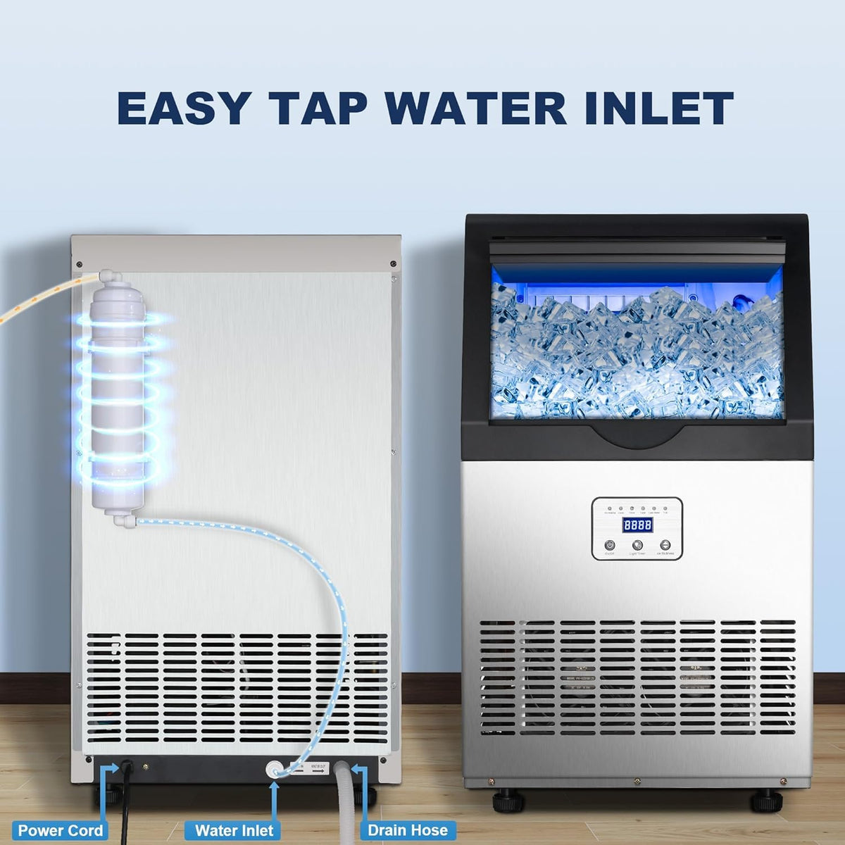 90LBS/24H Commercial Ice Maker Machine Under Counter/Freestanding