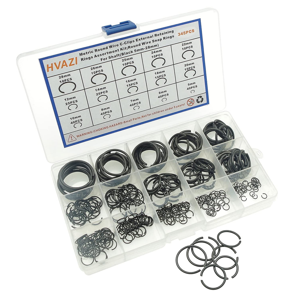 Metric 15-Sizes Round Wire C-Clips External Retaining Rings Kit