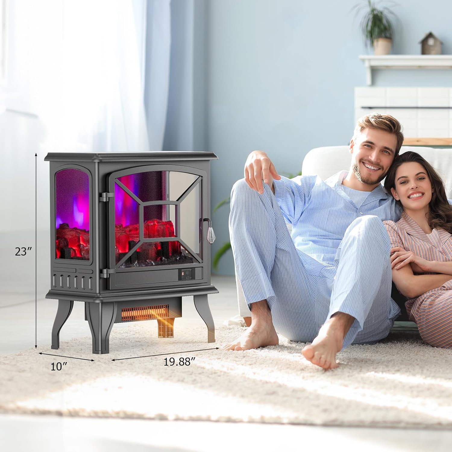 Electric Fireplace Stove, 23''H Freestanding Heater with Realistic Flame Effect, APP & Remote Control, Timer