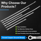 Kingdder 12 Pcs Ground Straps, 10/15/20 Inch with Ring Terminals, Silver