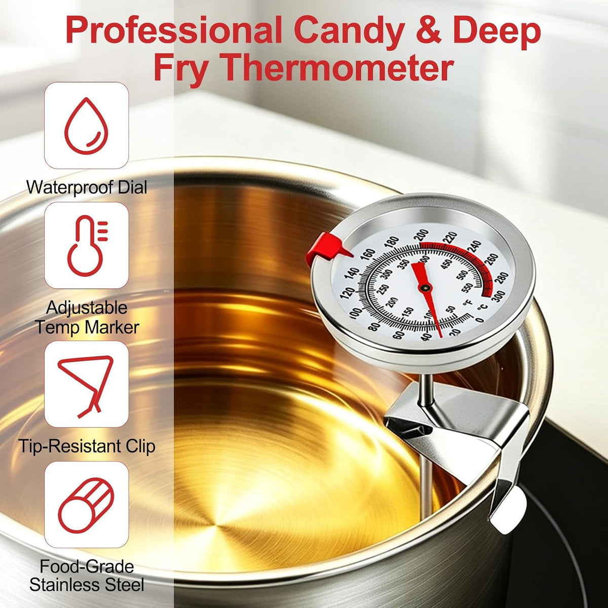 2-Pack 8" Candy Thermometer,2.5" Waterproof Dial Tip-Resistant Clip for