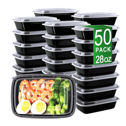 28oz Meal Prep Containers, 50 Pack Disposable Food Storage Boxes with Lids