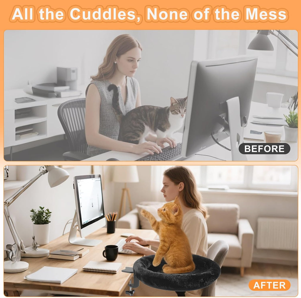 Cat Desk Bed - Ergonomic cat Desk Perch Clamp for Remote Workers - Quality Desktop Suspended Cat's Bed- Rotating Cats