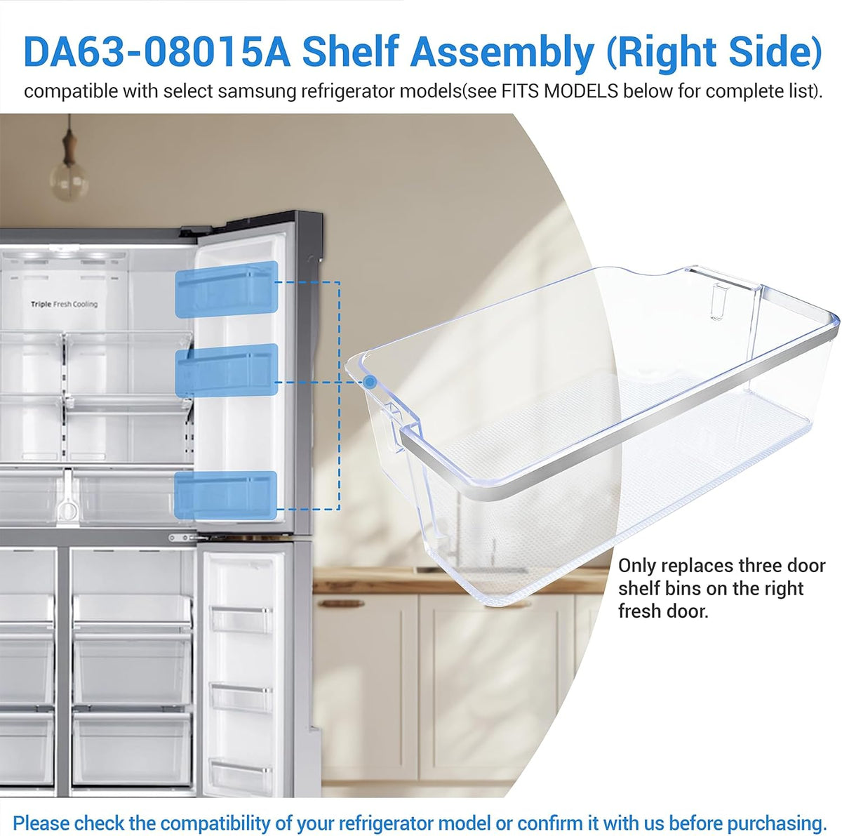 DA97-15560A, DA63-08015A Assy Guard-ref Right Compatible With samsung Refrigerator: RF23J9011SG, RF23J9011SR, RF28K9070SR, RF28K9070SG etc, Door Shelf Bin Replacement PS11733642, AP6001007, 3974288