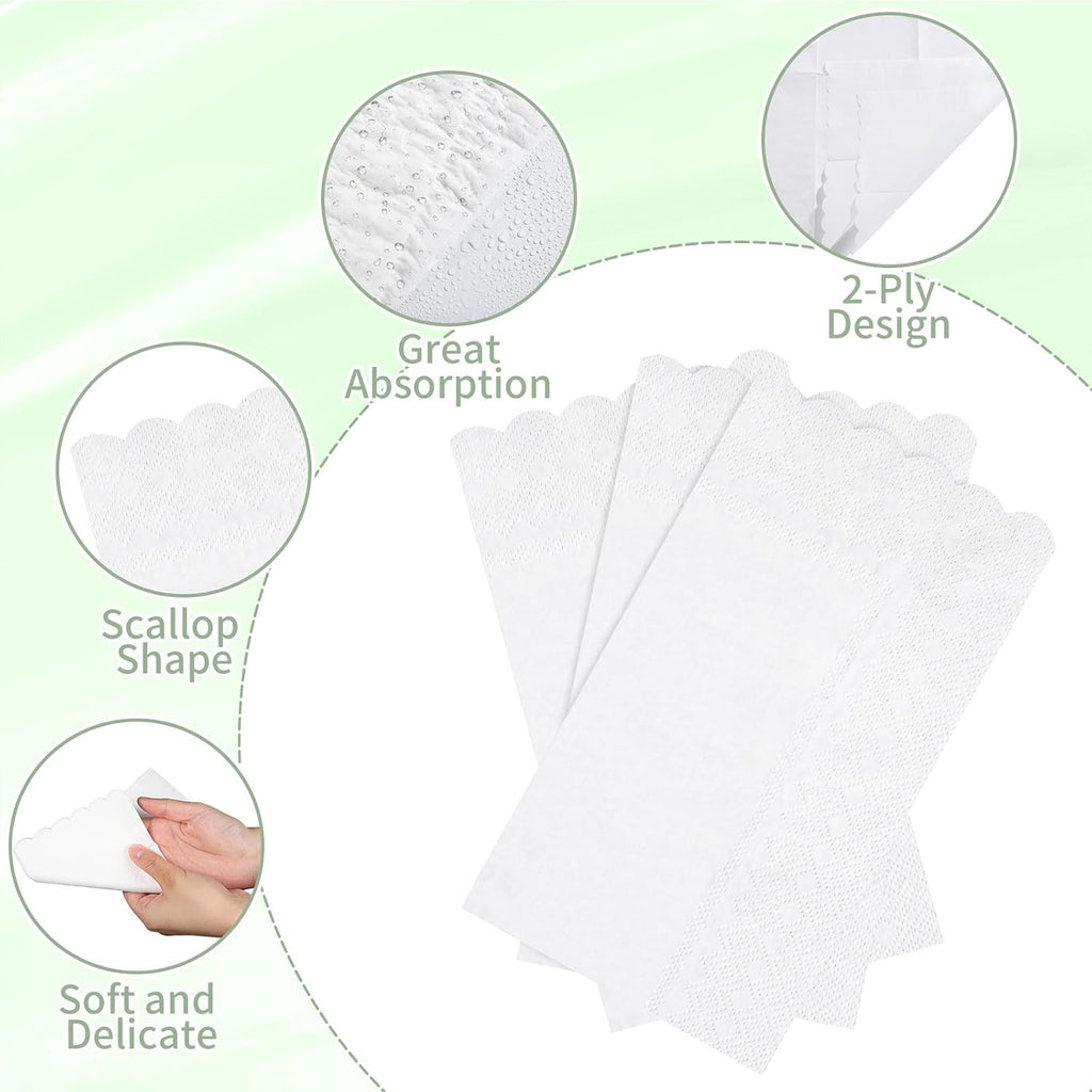 60 Pcs White Napkins, 2 Ply Disposable Scalloped Napkins