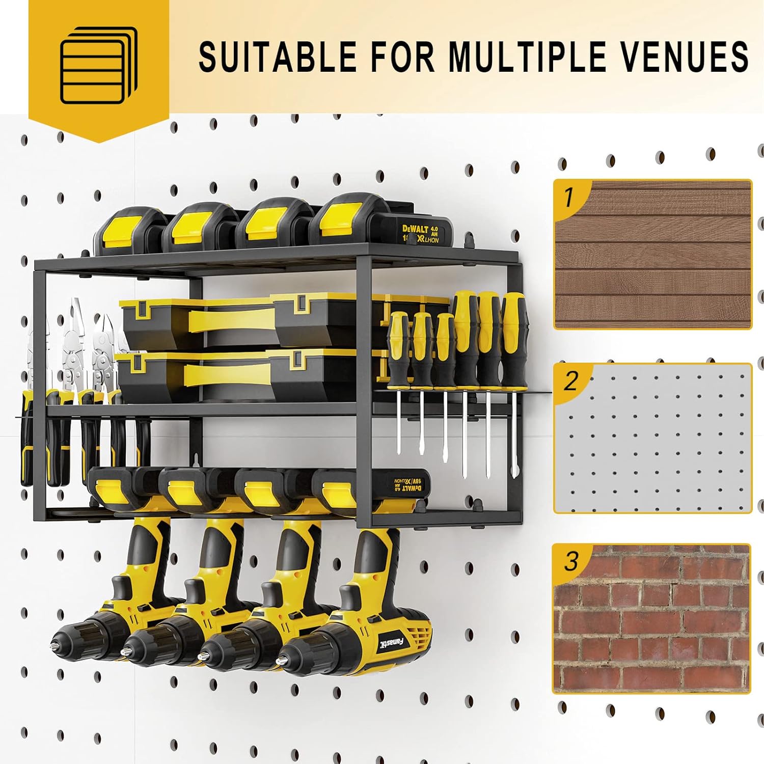 Power Tool Organizer- Power Drill Tool Holder- Heavy Duty Tool Shelf & 1 Pack 3 Layers Tool Rack Cordless Drill
