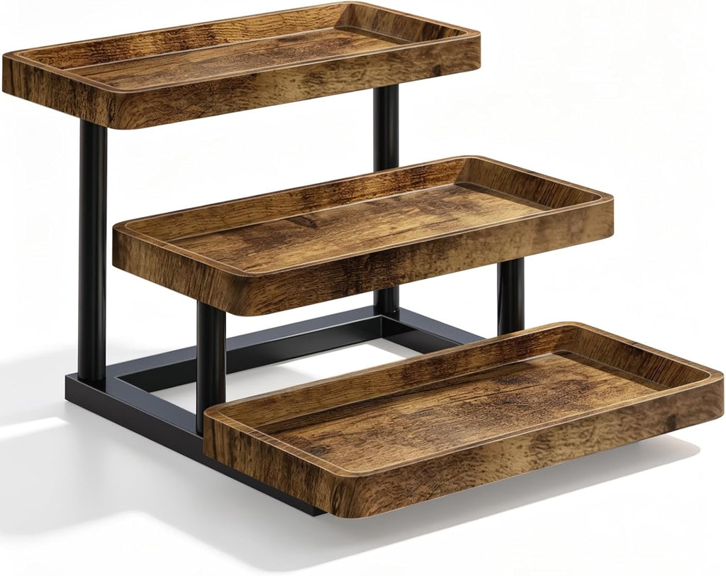 3 Tier Serving Tray for Party, Wood Cupcake Stand with Sturdy Metal Frame