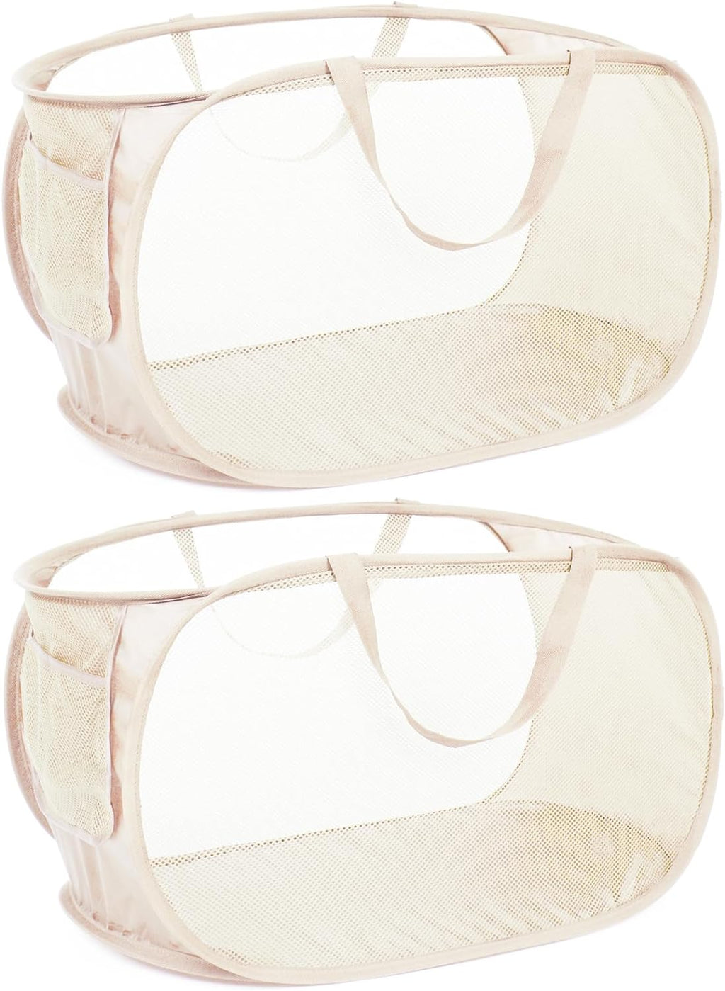 Durable Collapsible Laundry Baskets, Mesh Pop Up Laundry Hamper with Side Pocket, Foldable Clothes Hamper with