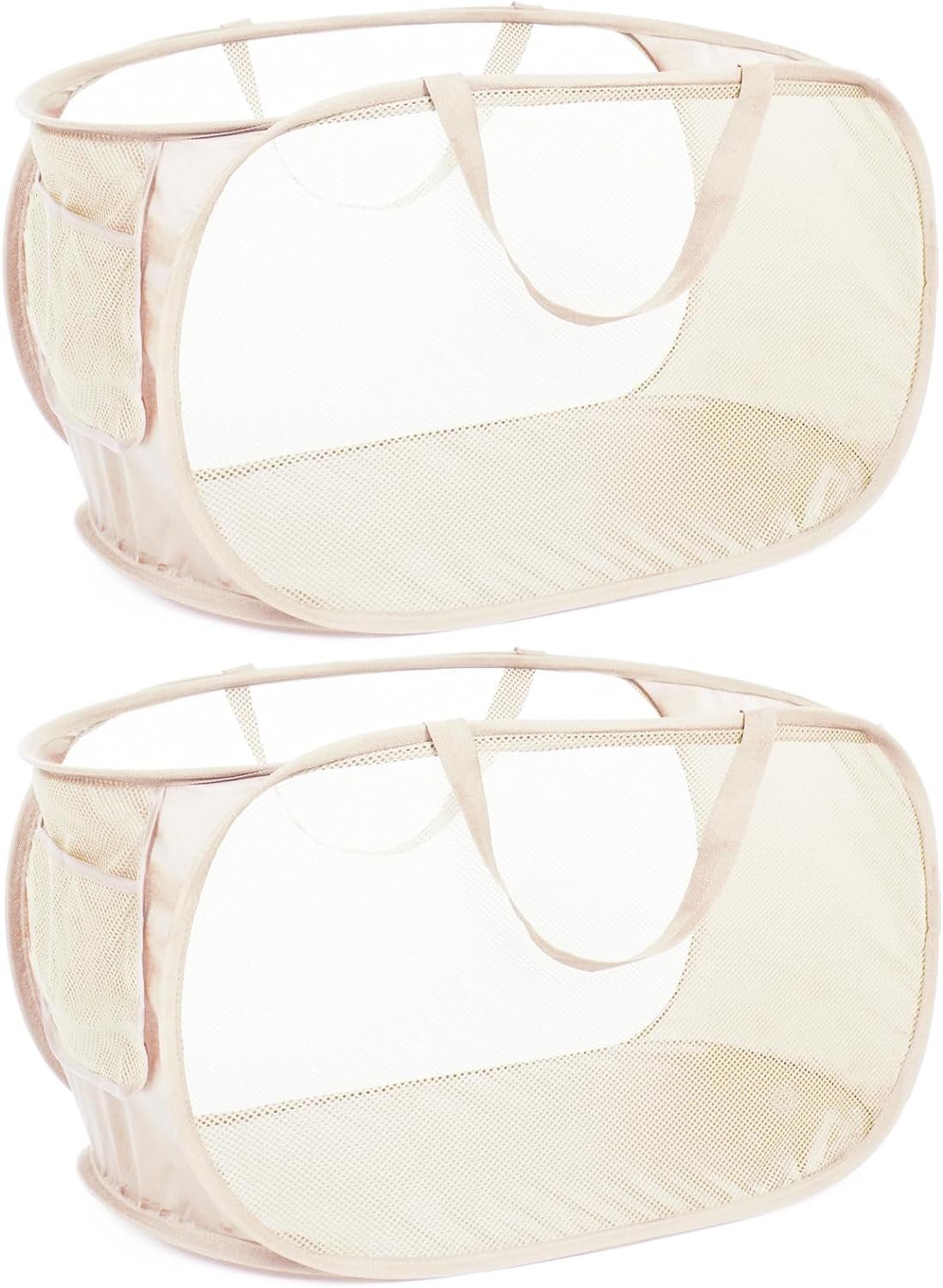 Durable Collapsible Laundry Baskets, Mesh Pop Up Laundry Hamper with Side Pocket, Foldable Clothes Hamper with