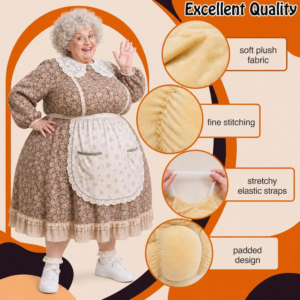 Fat Suit Old Lady Halloween Costume for Women Men Adults | Padded Fat Belly Design, Granny Grandma and Santa Claus