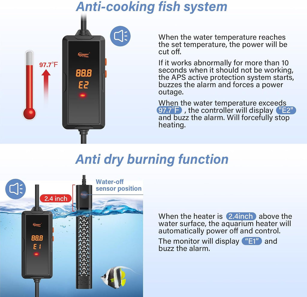 200w Aquarium Heater, Submersible Fish Tank Heater with Intelligent Temperature Control and Leaving Water