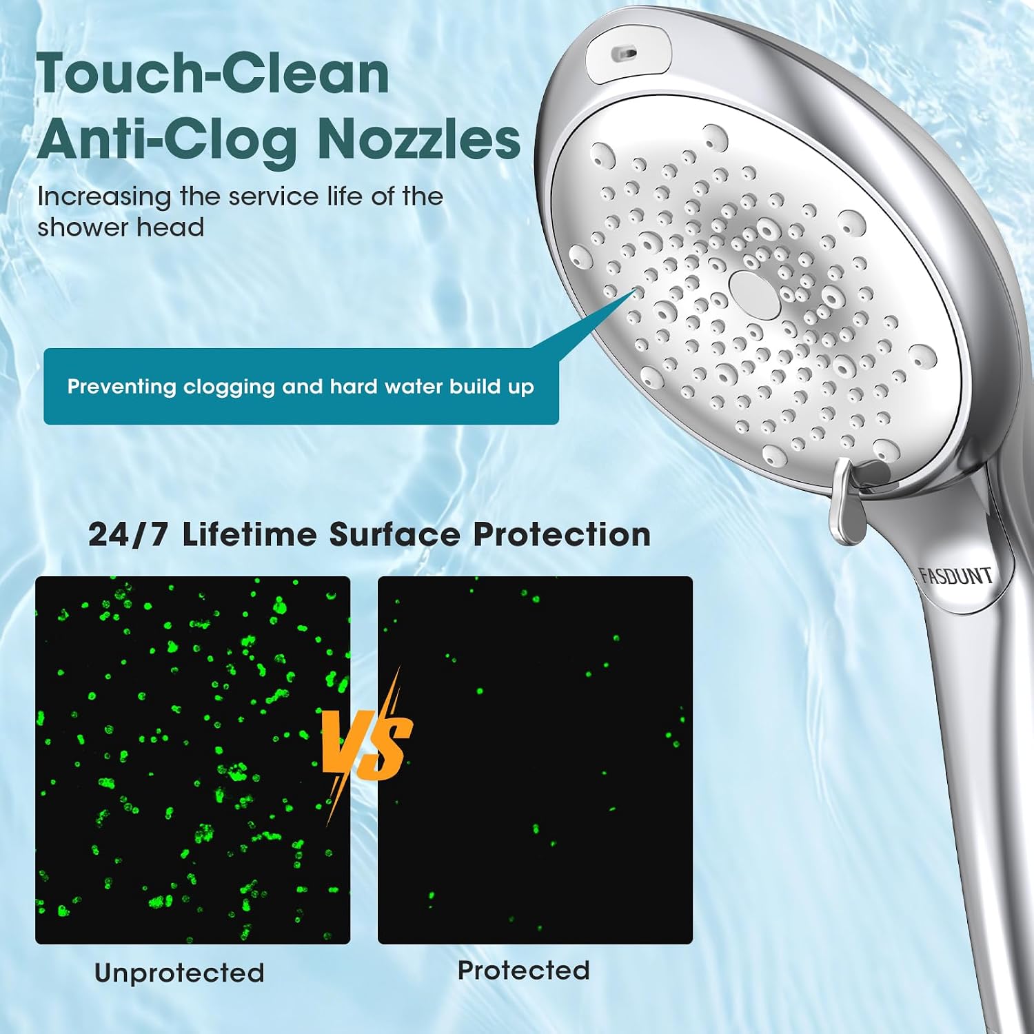 Filtered Shower Head with Handheld, High Pressure 8 Sprays, Chrome | 80" Long Stainless Hose, Built-in Power Wash