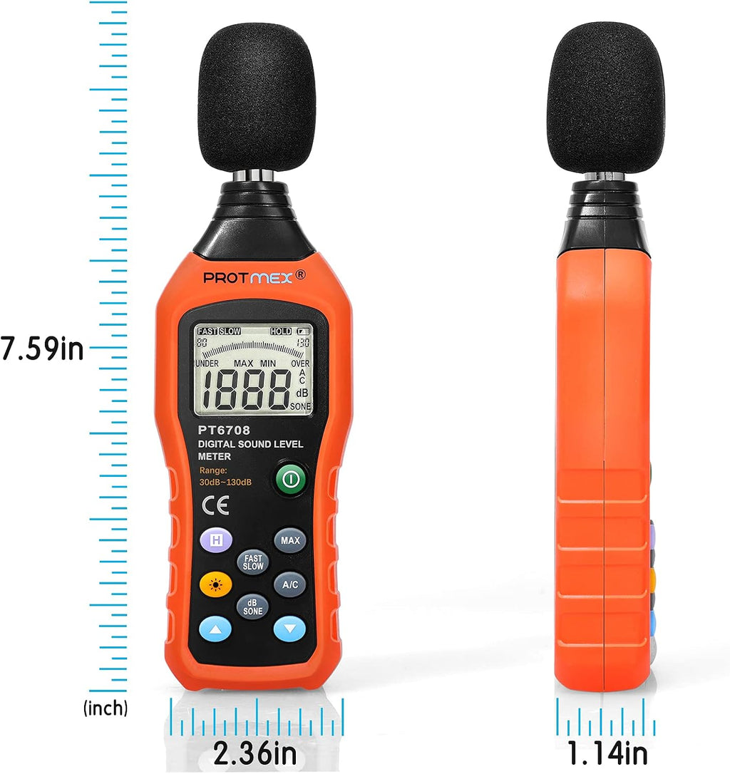 Protmex PT6708 Sound Level Meter - Digital Decibel Reader Measurement