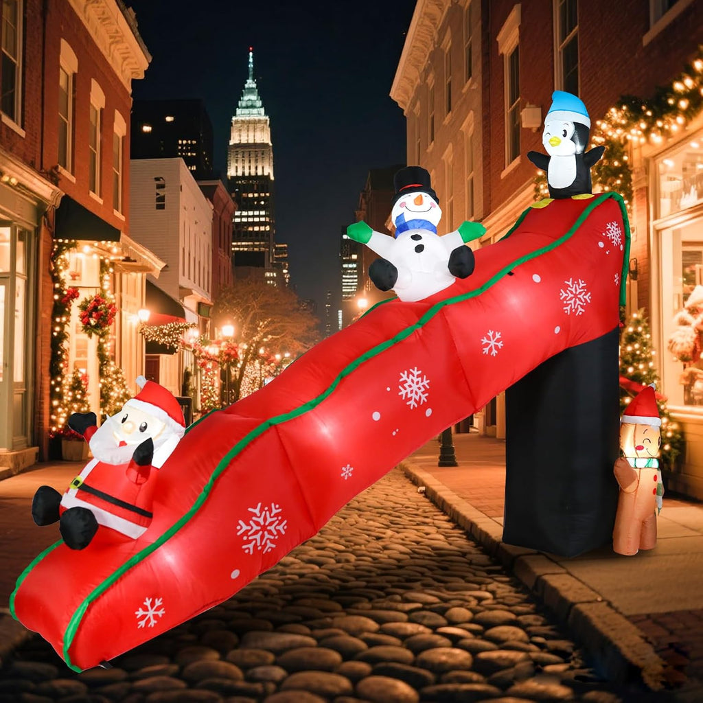 Christmas Inflatable Outdoor Decor,9.7FT Penguin Santa Claus Slide | Christmas Blow Up Yard Decor，LED Light