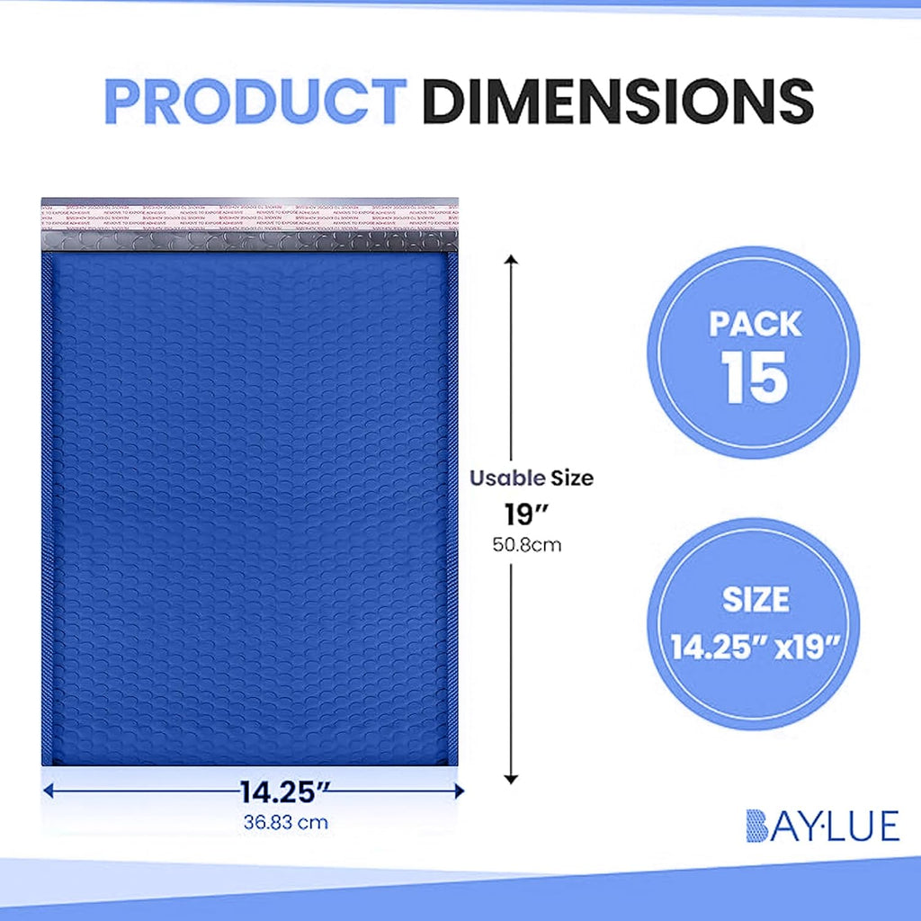 Royal Blue Bubble Mailers 14.25x20, Poly Padded Envelopes #7, 15 Pack